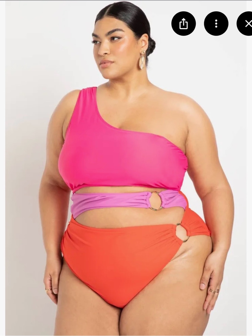 Plus One-Shoulder Colorblock Swim Set in Pink, Purple & Orange